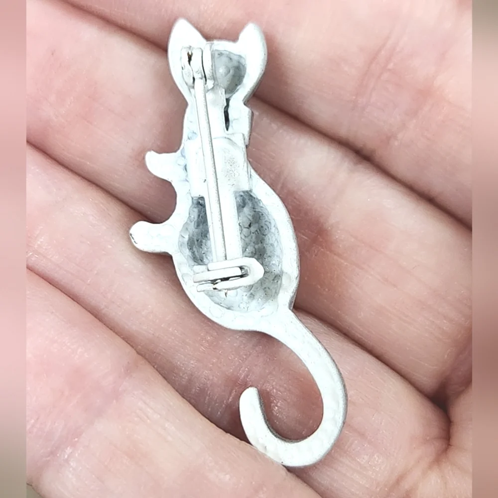 Saks Fifth Avenue Resin Crystal Cat Pin w/ Bonus Humane Society Lapel Pin